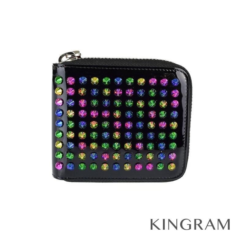 楽天市場 クリスチャン ルブタン Christian Louboutin パネトーネ スパイク 二つ折りラウンドジップ ブラック レインボー エナメル メンズ財布 Yagi 中古 キングラム楽天市場店