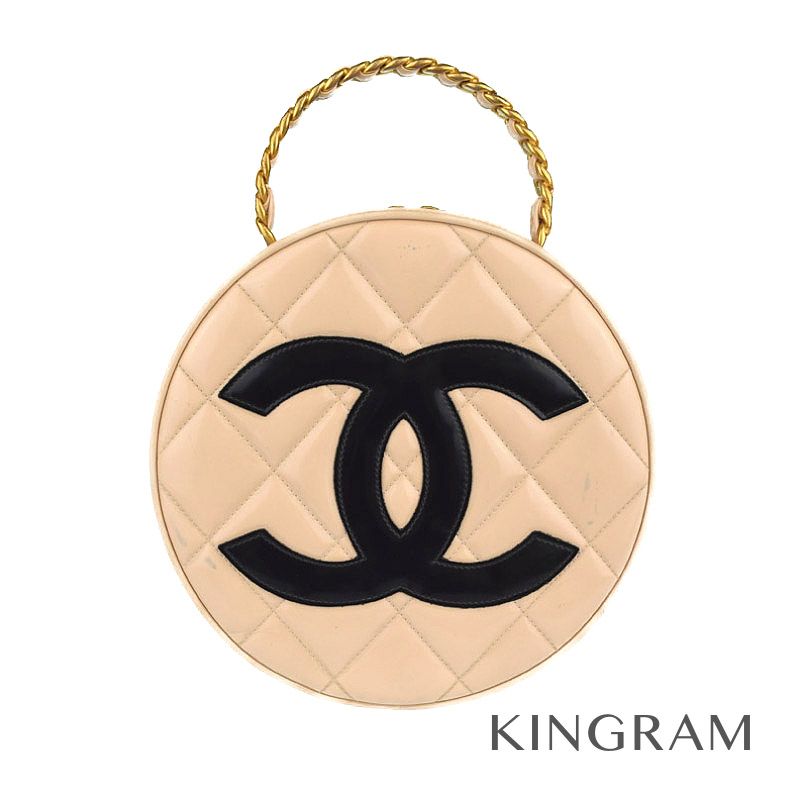 シャネル Chanel ハンドバッグ バニティココマーク 丸型 ベージュ ブラック エナメル ハンドバッグ バッグ Mi 中古 キングラム店