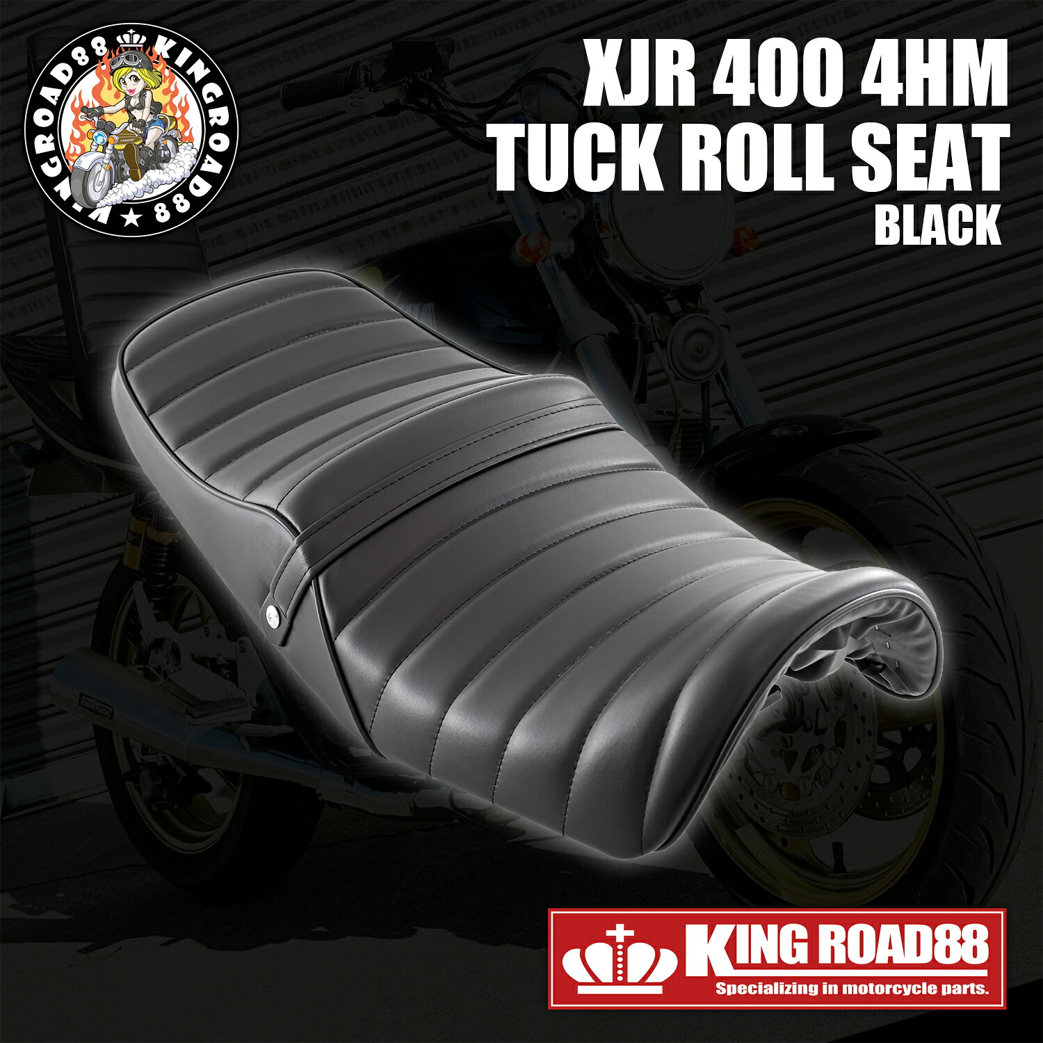XJR400 前期 4HM KingRoad88 タックロールシート 合成レザー ブラック｜King Road 88 店