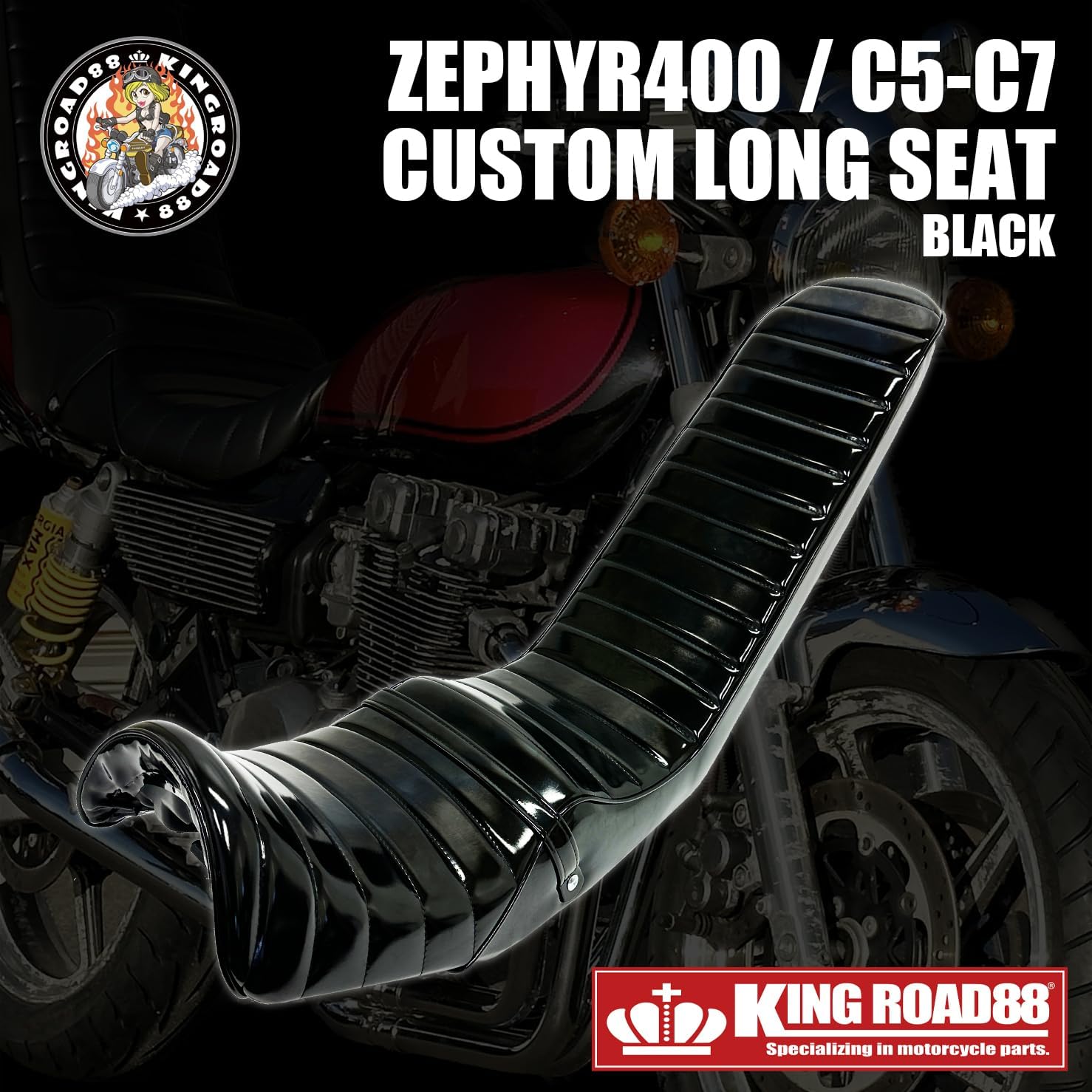 ゼファー400 2型 後期 ZR400C KingRoad88 ロングシート エナメル ブラック 三段シート 3段シート｜King Road 88 店