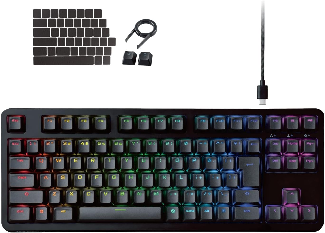 エレコム ゲーミングキーボード V-custom VK310C 有線 RGB テンキー受け答え 機械的 ネオクラッチキーキャップ 青軸 クリッキー USB界面積み上げる TK-VK310CBK (107)