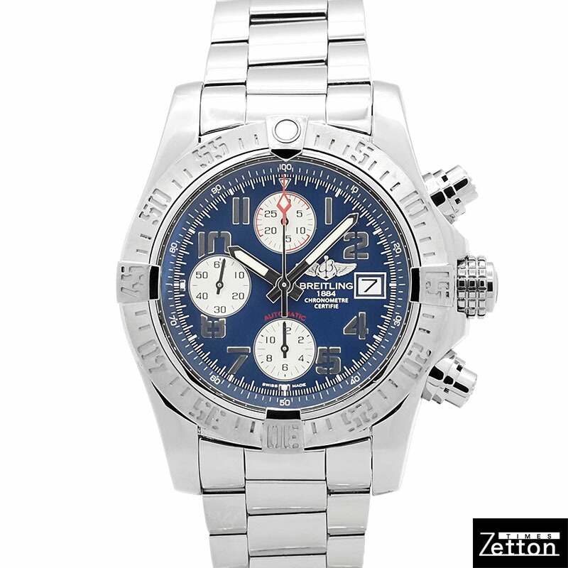 【インターナショナル御墨付き有り】【飾りつけ入眼済み】ブライト輪っか BREITLING アベンジャー2 クロノグラフ A13381 自動小銃一巻き 青色/しろがね色 43粍 メンズ USED 中古