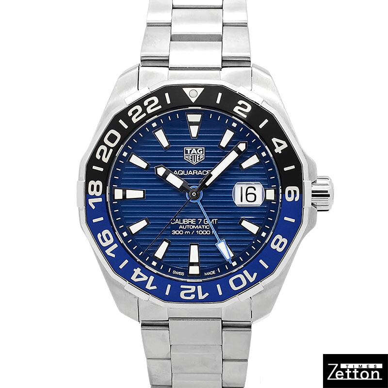 【インターナショナル御墨付き有り】【飾りつけ入眼済み】タグホイヤー TAG HEUER アクアレーサー キャリバー7 GMT WAY201T.BA0927 自動小銃一巻き 青色 43粍 メンズ USED 中古