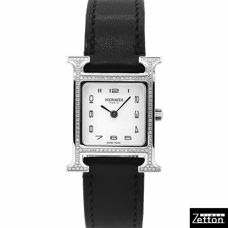 【インターナショナルお墨付き有り】【飾りつけ完成済み】エルメス HERMES H御覧になる ベゼルダイヤ HH1.235 石英 白いこと甲殻 21粍 レディース USED 中古