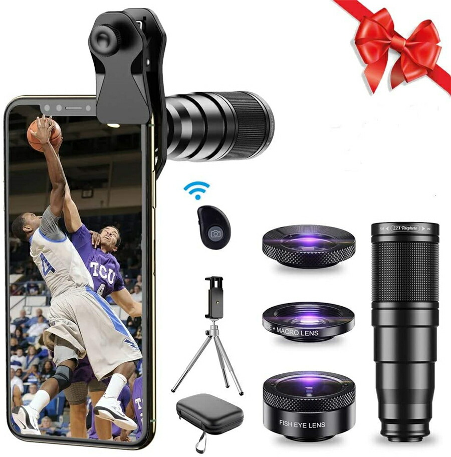 電話カメラレンズキット 22倍望遠レンズ 205&deg;魚眼レンズ HD 120&deg;広角 プラスマクロレンズ 4in1レンズキット iPhone 11 10 8 7 6 6s Plus X XS XR サムスン対応 アウトドアに最適【海外通販】｜Kingstar
