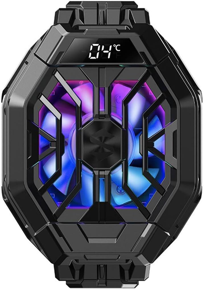スマホクーラー スマホ冷却半導体APPコントロール&RGB&時間表示付き iPhone クーラー モバイルゲームビデオストリーミング VLOGスマホ 冷却ファンiPhone および Android 携帯電話用 ブラック (有線)【海外通販】