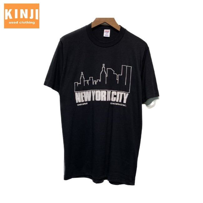 【中古】　JERZEES by RUSSELL　Tシャツ　半袖　カットソー　トップス　クルーネック　プリント　SHOWPLACE INC.　NEW YORK CITY　発砲インクプリント　USA製　古着　/1103