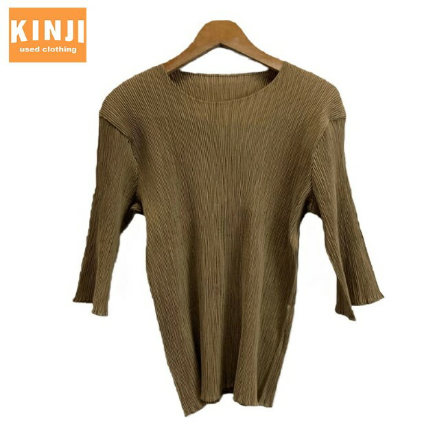 【中古】　ISSEY MIYAKE　長袖カットソー　トップス　クルーネック　ポリエステル　無地　プリーツ　ストレッチ　IM74-FJ909　日本製　ドメスティック　古着　/2496