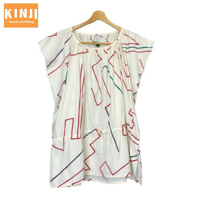【中古】 ISSEY MIYAKE STUDIO カットソー ノースリーブ フレンチ捩り トップス 花の冠yd 総柄 細長い切口 酉の方角ヒモ ワコール製 家庭内 古着 /2495
