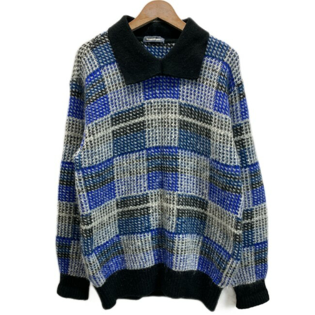 【中古】　ISSEY MIYAKE MEN　セーター　ニット　トップス　襟　荒編み　チェック　マルチカラー　No.MB38227DN　日本製　ドメスティック　古着　/1156
