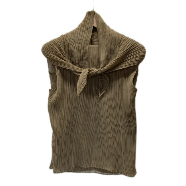 【中古】 ISSEY MIYAKE FETE カットソー ノースリーブ トップス プリーツ ショールカラー 無地 日本製 ドメスティック 古着 /2495