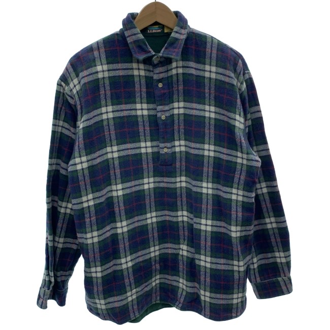 【中古】 L.L.Bean フランネルプルオーバー 照合のしるしプルオーバー 長袖 トップス レギュラー色合い 胸衣嚢 アウトドア 古着 /2002 カジュアルシャツ-メンズファッション
