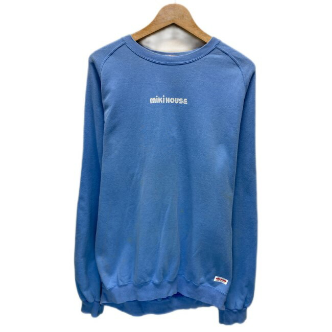 【中古】　MIKI HOUSE　スウェット　長袖　トレーナー　トップス　ラグラン　クルーネック　裏毛　ブランドロゴ　両面プリント　日本製　古着　/1952