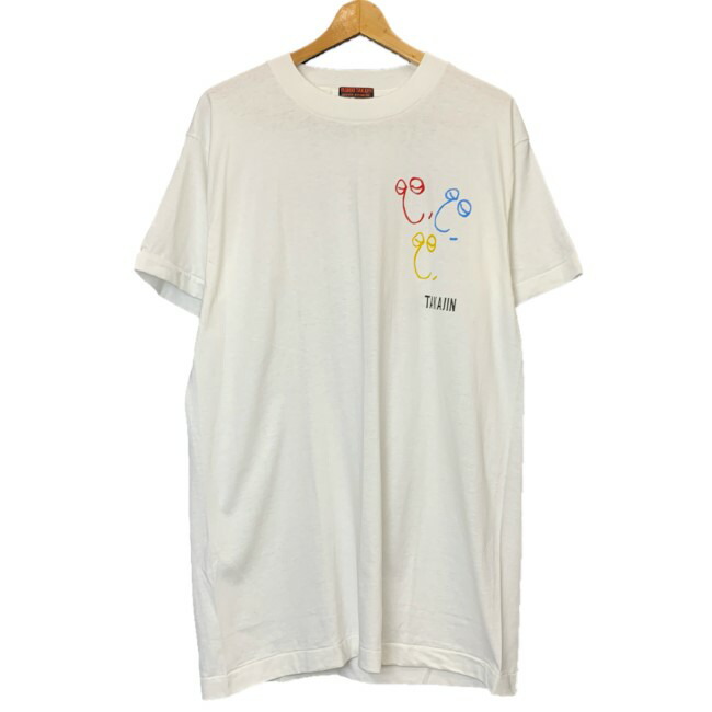 【中古】 FRUIT OF THE LOOM やしきたかじん プルオーバー 90s vintage 90年月日 半袖 カットソー トップス 労働者の一団のど首 ワンポイント 刷り上げる AYAKO KOSHINO USA製 古着 /1953
