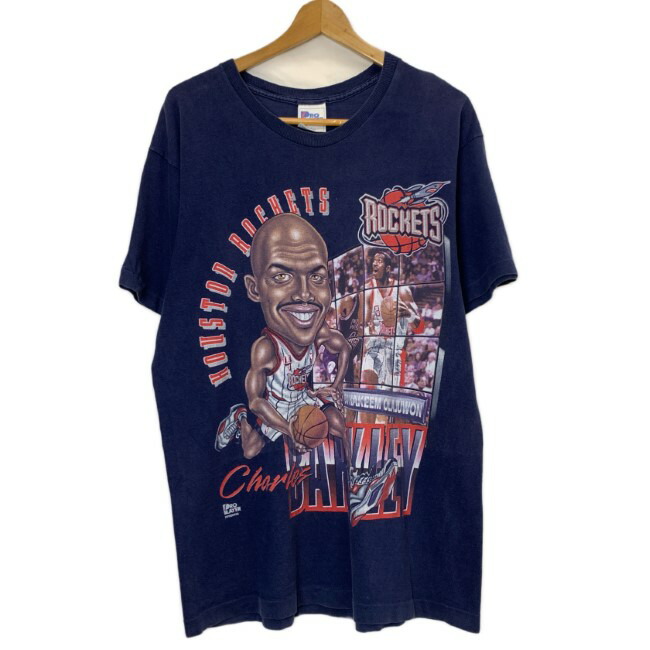 【中古】　PRO PLAYER　Tシャツ　90s vintage　90年代　半袖　カットソー　トップス　クルーネック　チームロゴ　バスケ　ROCKETS　HAKEEN OLAJUWON　プリント　オーバーサイズ　USA製　古着　/1953