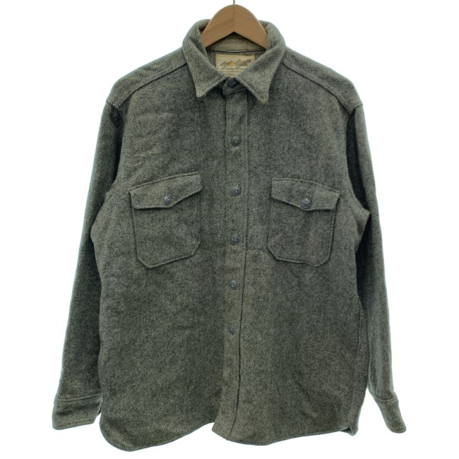【中古】　Eddie Bauer　ウールシャツ　80s-90s vintage　80-90年代　OLD　長袖　トップス　レギュラーカラー　胸ポケット　ヘリンボーン　古着　/4390