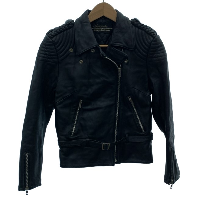 【中古】 Harley-Davidson なめし革上衣 ライダースジャケット 革ジャン 無地 アメカジ 古着 /4386