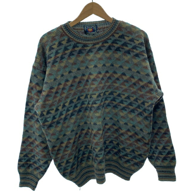 【中古】　CHAPS RALPH LAUREN　セーター　90s vintage　90年代　OLD　長袖　ニット　トップス　クルーネック　幾何学模様　オーバーサイズ　日登美社　古着　/1381