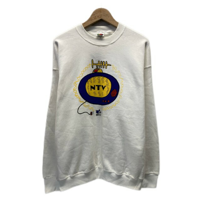 【中古】　FRUIT OF THE LOOM　スウェット　90s vintage　90年代　長袖　トレーナー　トップス　裏起毛　NTV　日本テレビ　ロゴ　プリント　オーバーサイズ　古着　/1952