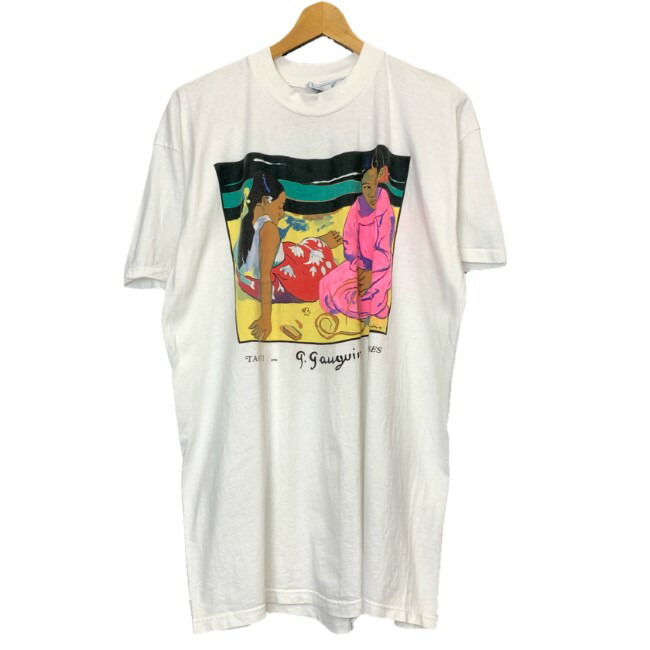 【中古】　Tabiti Imports　Tシャツ　90s vintage　90年代　半袖　カットソー　トップス　クルーネック　アート　絵画　P.Gauguin 91　ポールゴーギャン　オーバーサイズ　USA製　古着　/7309