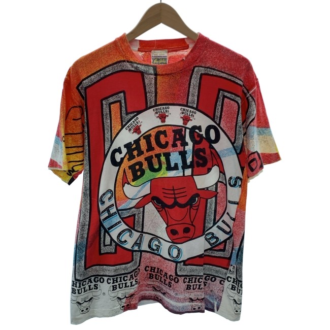 【中古】 MAGIC JOHNSON プルオーバー 90s vintage 90年月日 OLD 半袖 トップス 労働者の一団のど首 総柄 刷り上げる CHICAGO BULLS 古着 /1103