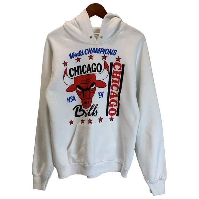 【中古】　FRUIT OF THE LOOM　パーカー　90s vintage　90年代　OLD　プルオーバー　トップス　裏起毛　プリント　CHICAGO BULLS　USA製　古着　/1591
