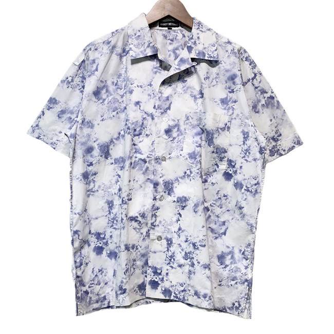 【中古】　ISSEY MIYAKE　柄シャツ　90s vintage　90年代　黒タグ　半袖　シャツ　トップス　オープンカラー　胸ポケット　総柄　日本製　ドメスティック　古着　/1156