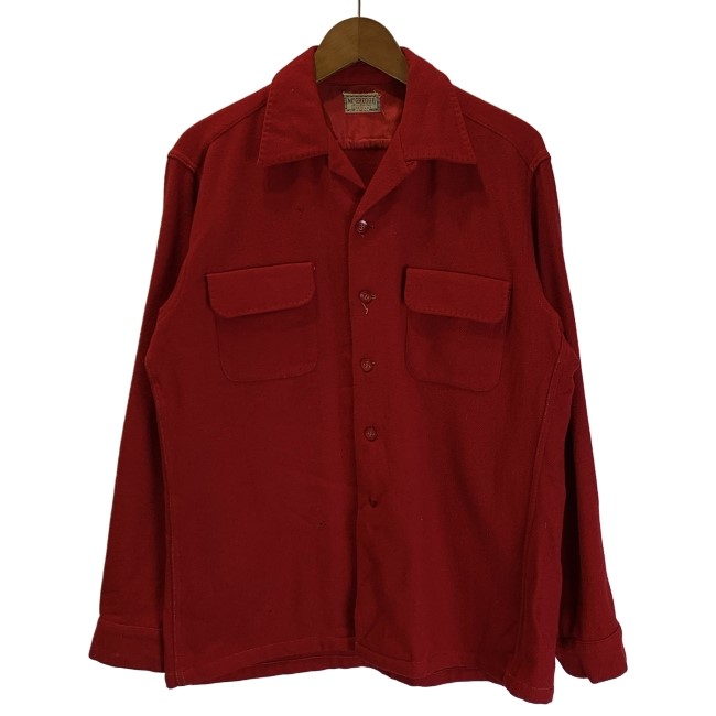 【中古】 McGREGOR ウールシャツ 50s-60s vintage 50-60年代 OLD プレーンシャツ 長袖 トップス オープンカラー 無地 胸ポケット USA製 古着 /7311