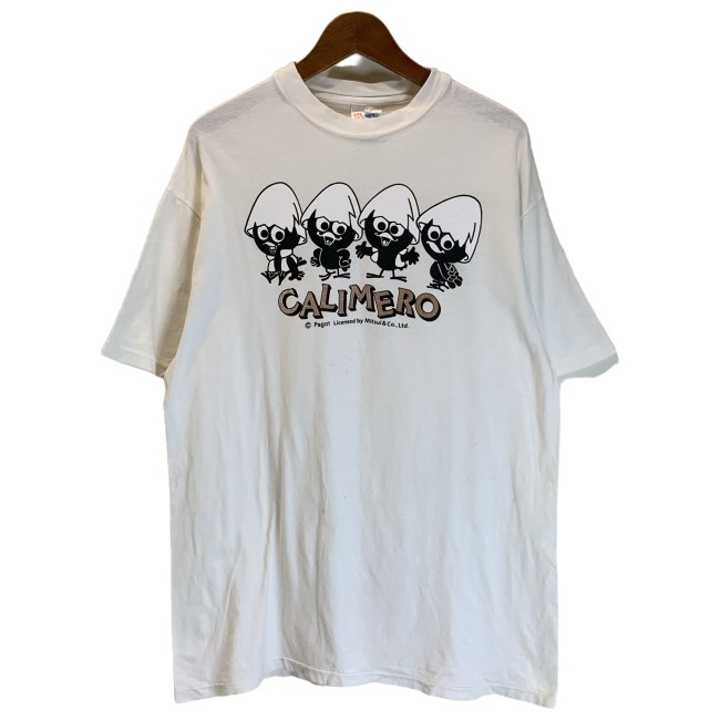 【中古】 Hanes プルオーバー 90s vintage 90年月日 OLD 半袖 トップス 労働者の一団のど首 文字記号 キャラT Calimero カリメロ 厚地の外套大きさ USA製 古着 /1590