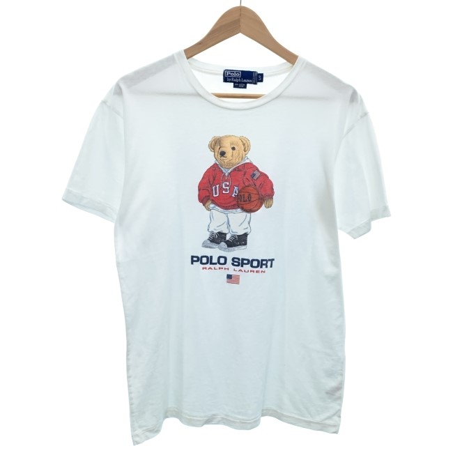【中古】 POLO by RALPH LAUREN ティーシャツ 90s vintage 90日にち OLD 半袖 トップス 労働者の一団のど首 ロゴタイプT ブランド名ロゴタイプ ポロベア 刷り上げる カナダ製 古着 /2003 Tシャツ・カットソー-メンズファッション-トップス