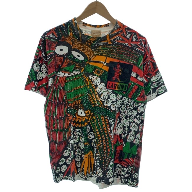 【中古】　LARKINS　Tシャツ　80s vintage　80年代　OLD　半袖　トップス　クルーネック　総柄　USA製　古着　/1103