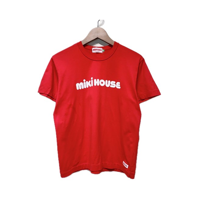 【中古】　MIKI HOUSE JUNIOR　Tシャツ　半袖　カットソー　トップス　クルーネック　ロゴT　ブランドロゴ　プリント　日本製　古着　/1930