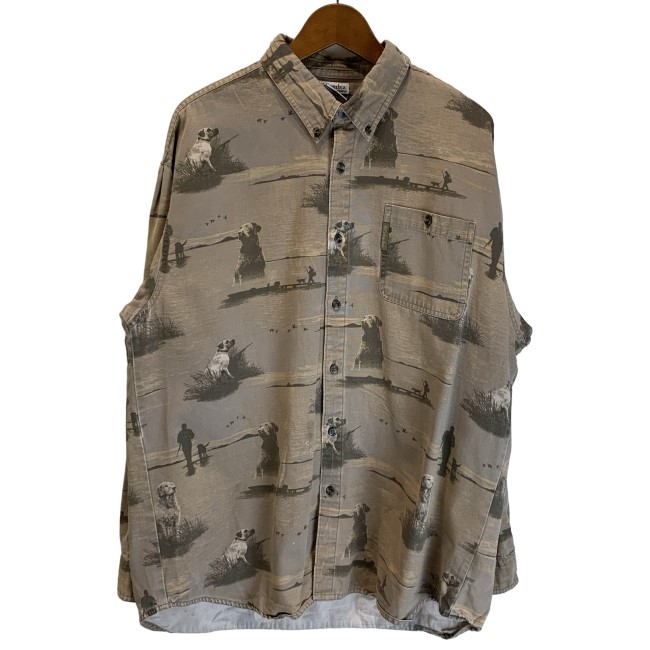 【中古】　Columbia　柄シャツ　長袖　トップス　ボタンダウン　胸ポケット　総柄　サファリ　アウトドア　古着　/1151