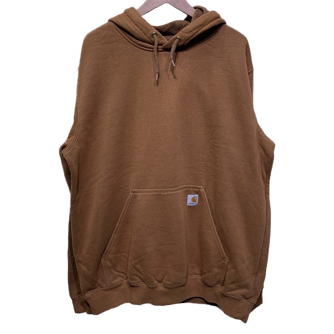 【中古】　Carhartt　パーカー　プルオーバー　長袖　フーディ　フード　トップス　裏起毛　無地　ワンポイント　ブランドロゴ　袖ロゴプリント　オーバーサイズ　アメカジ　古着　/2007