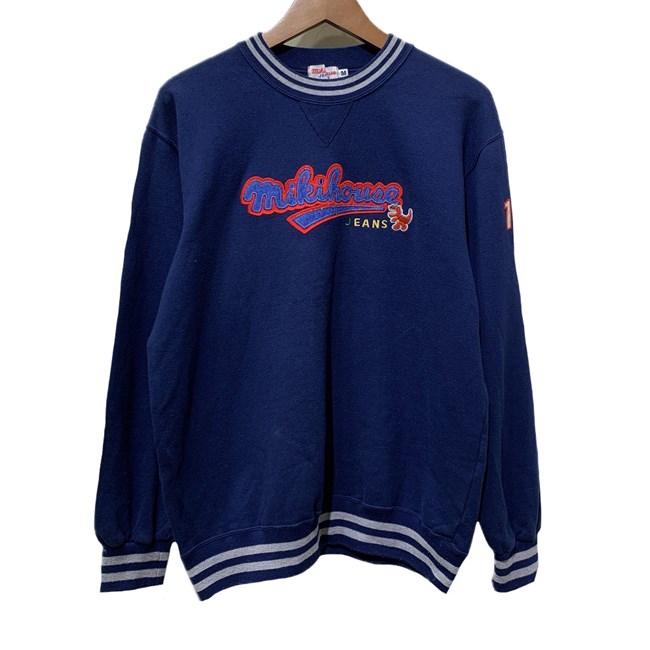 【中古】　MIKI HOUSE JEANS　スウェット　長袖　トレーナー　トップス　クルーネック　裏毛　Vガゼット　ブランドロゴ　ワッペン　日本製　古着　/2010