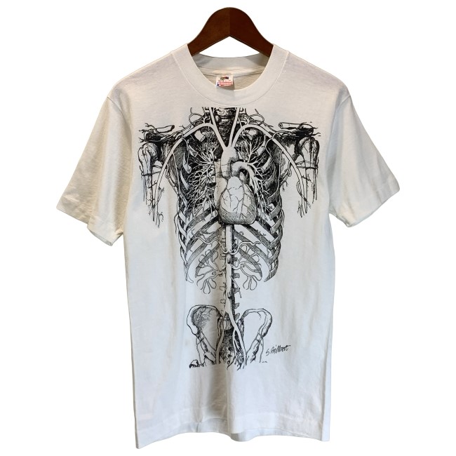 【中古】　FRUIT OF THE LOOM　Tシャツ　90s vintage　90年代　OLD　半袖　トップス　クルーネック　プリント　アナトミカルチャート　USA製　古着　/1590
