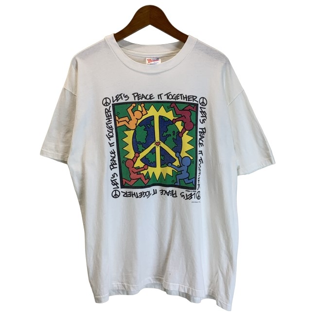 【中古】　Hanes　Tシャツ　90s vintage　90年代　OLD　(c)93Human-i-Tees　半袖　トップス　クルーネック　プリント　KAREN M.PEREZ　キースヘリング　古着　/7309