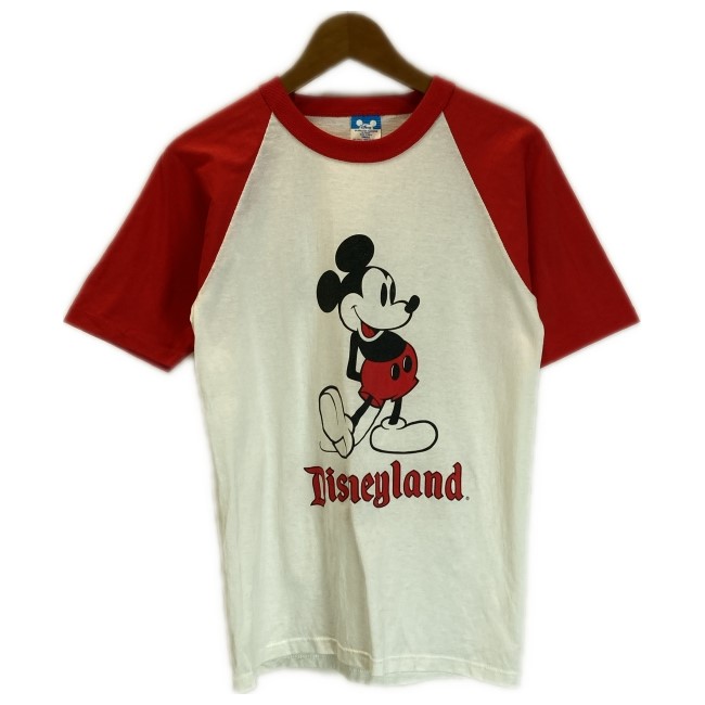 【中古】　Disney　Tシャツ　80s vintage　80年代　半袖　カットソー　トップス　クルーネック　キャラT　キャラクター　ディズニー　ミッキー　ラグラン　USA製　古着　/1104