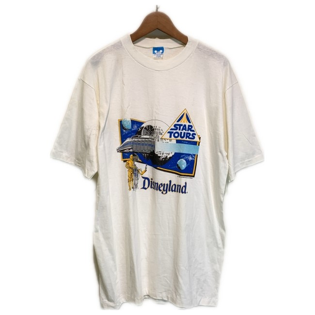 【中古】　Disney　Tシャツ　80s vintage　80年代　OLD　(C)1986　半袖　カットソー　トップス　クルーネック　キャラクター　STAR TOURS　スターウォーズ　プリント　オーバーサイズ　USA製　古着　/7309