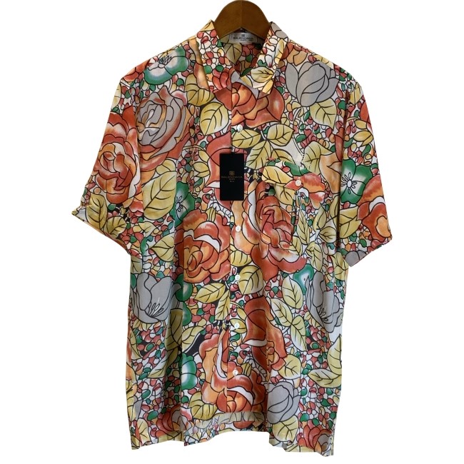 【中古】　BALENCIAGA　柄シャツ　半袖　トップス　レギュラーカラー　胸ポケット　総柄　胸ポケット　ワンポイント　刺しゅう　日本製　古着　/1905