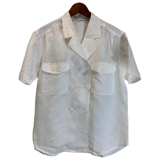 【中古】 Christian Dior プレーンシャツ 半袖 トップス 上衣 ダブル名取り草 無地 古着 /1965