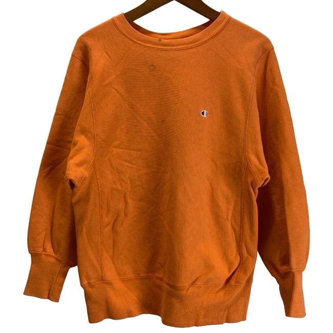 【中古】　Champion REVERSE WEAVE　スウェット　90s vintage　90年代　OLD　長袖　トレーナー　トップス　クルーネック　裏起毛　無地　ワンポイント　刺しゅう　USA製　アメカジ　古着　/1591