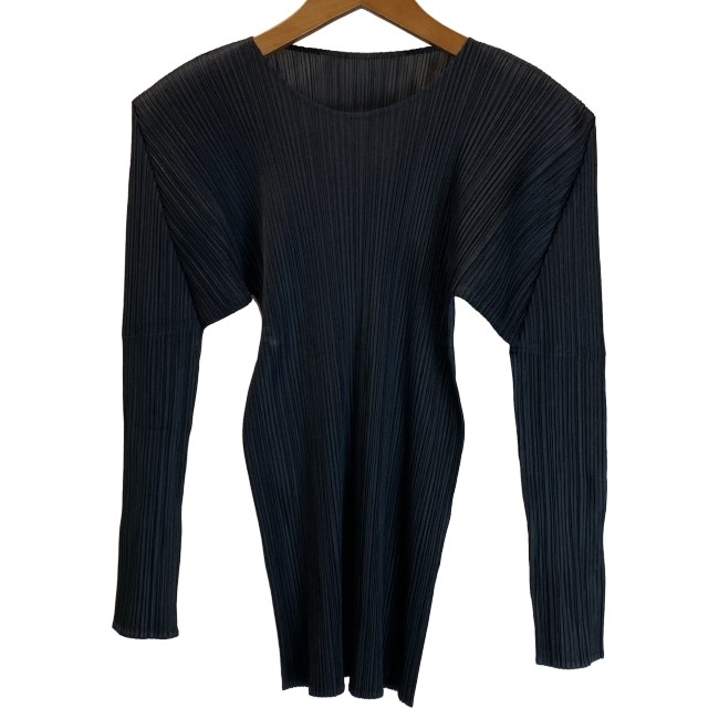 【中古】　PLEATS PLEASE　トップス　長袖　クルーネック　無地　プリーツ　ストレッチ　日本製　ドメスティック　古着　/2456