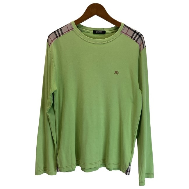 【中古】 BURBERRY BLACK LABEL ロンT 長袖 トップス 労働者の一団のど首 バーバーリーチェック うつり変わり ワンポイント 縫い 日本製 古着 /1156