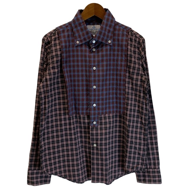 【中古】 Vivienne Westwood チェックシャツ 長袖 トップス ボタンダウン 切替 日本製 古着 /1156