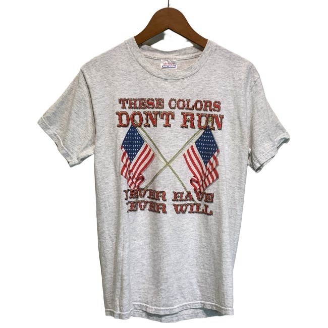 【中古】　Hanes　Tシャツ　半袖　カットソー　トップス　クルーネック　プリント　星条旗　アメリカ国旗　古着　/7309