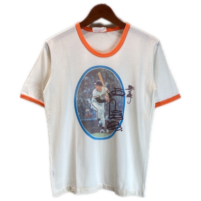 【中古】　love story　リンガーT　Tシャツ　半袖　トップス　クルーネック　王貞治　サイン入り　プリント　日本製　古着　/1953