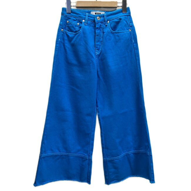 【中古】　MSGM　ワイドパンツ　カラーパンツ　ボトムス　無地　クロップド丈　切替　ハイウエスト　イタリア製　古着　/2405