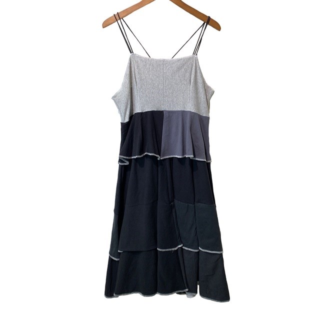 【中古】　Remake　キャミソールワンピース　ロング丈　フリル　パッチワーク　再構築　古着　/6113｜KINJIusedclothing