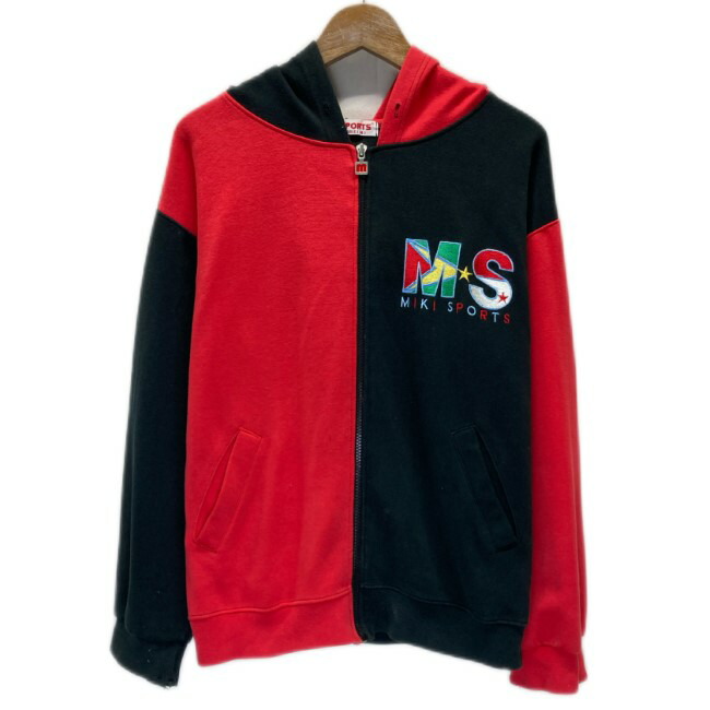 【中古】　MIKI SPORTS　ジップアップパーカー　フーディ　裏毛　バイカラー　ブランドロゴ　刺しゅう　日本製　古着　/2010